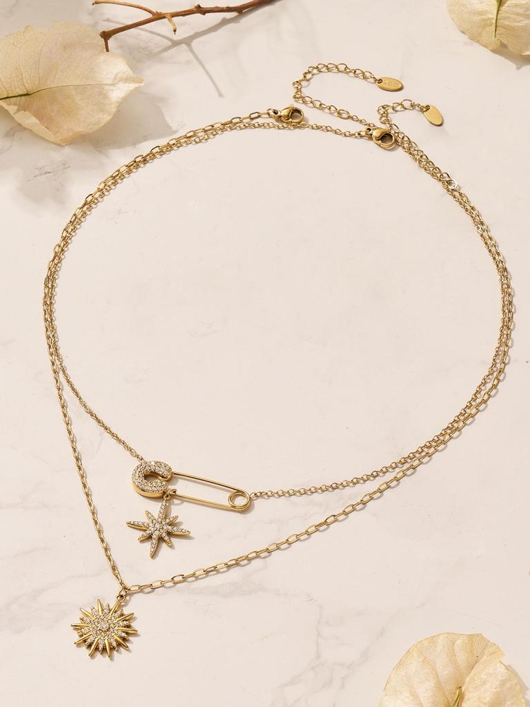 INS Inspired Design: 5A Zircon Star and Sunflower Brooch & Necklace Bracelet Set