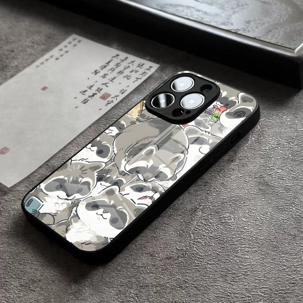 Raccoon Cute Phone Case For IPhone 17 Pro Max 14 Pro 15 12 11 13 Mini X XR XS 16 Plus SE Glass Cover