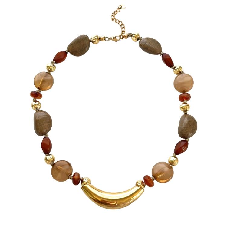 Modern French Design Resin Stone Pendant Necklace Feature Secure Lobster Clasp Jewelry Piece For Personal Style 1