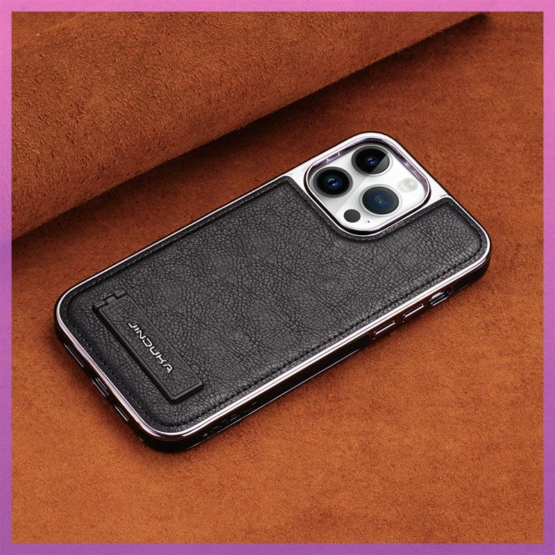 Suitable for Apple 13 Phone Case Stand, Leather 14promax Full Cover, IPhone15 Anti-drop Business Men 12 Leather Case
