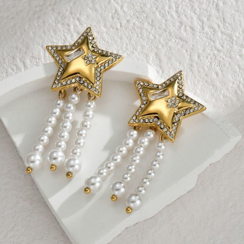 

Cute Heart-shaped Earrings White Pearl Tassel Earrings Fashion Design Pentagram Earrings Party Style 2