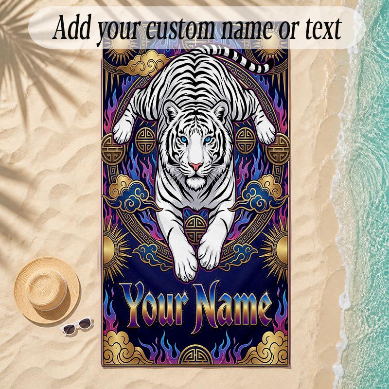 Leopard Theme Soft Beach Towel Personalized Custom Name Text Towel Portable for Beach Pool Travel