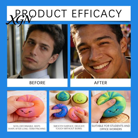Anxiety Relief Steamed Bun Toy Smiling Stress Ball Anti-Anxiety Cartoon Dumpling Squeeze Soft Simulated Dough Fidget Sensory