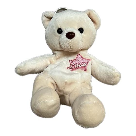 Cute Bear Plush Keychain with Mini Pouch - Ivory, Love Star Embroidery, Soft & Fluffy, Perfect for Bags & Gifts