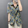 Export New Short-sleeved Floral Shirt Women's Cotton and Linen Loose and Versatile Medium and Long Korean Version Shirt Bottoming Shirt