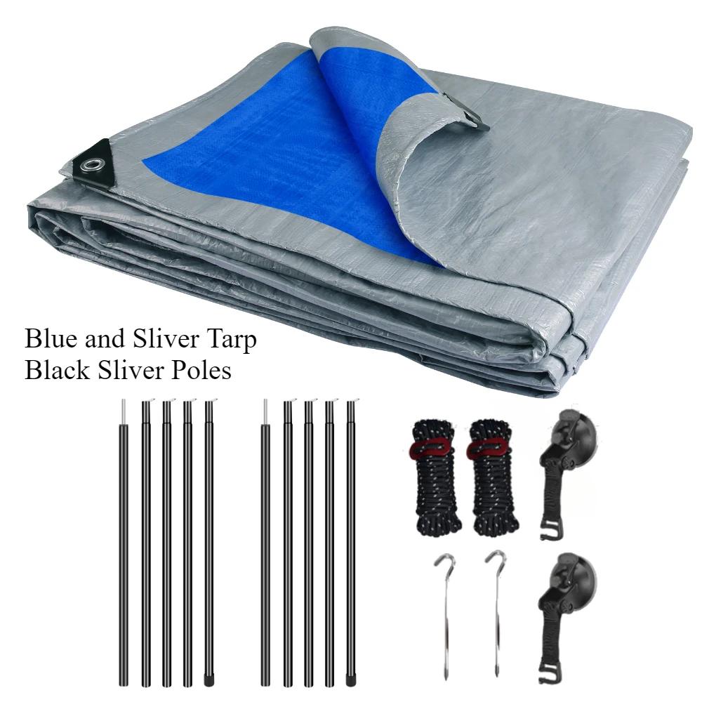 2/3/4/5M Car Side Awning with Pole Outdoor Camping Tent Tarp Waterproof Canopy Shade Sun Shelter