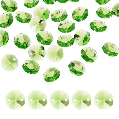 Uxcell 70pcs 14mm Crystal Octagon Beads, 2-Hole Glass Suncatcher Beads, Chandler Prism Parts, Pendants for Home DIY Arts and Crafts, Olive Green