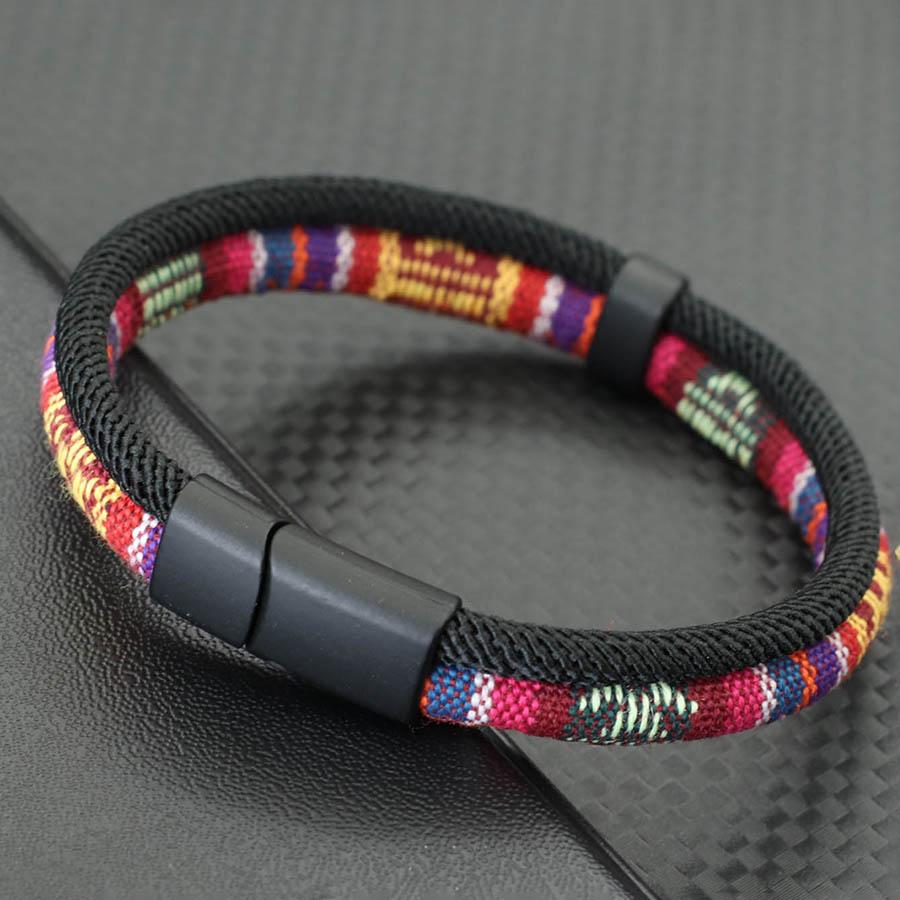 

5 Colors Ethnic Rope Bracelet For Men Bilayer Detachable Magnet Buckle Wrap Braslet Bangle Grade A Fabric Braclet Pulsera Tela 20.5cm 8.1Inch