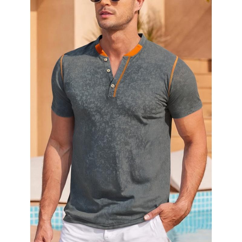 

Мужская футболка Хенли на пуговицах, внешнеторговая, для активного отдыха, повседневный топ, с V-образным вырезом, с коротким рукавом XXXL серый