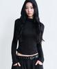 Women'S Drape Hooded Long Sleeve T-Shirt [Black]