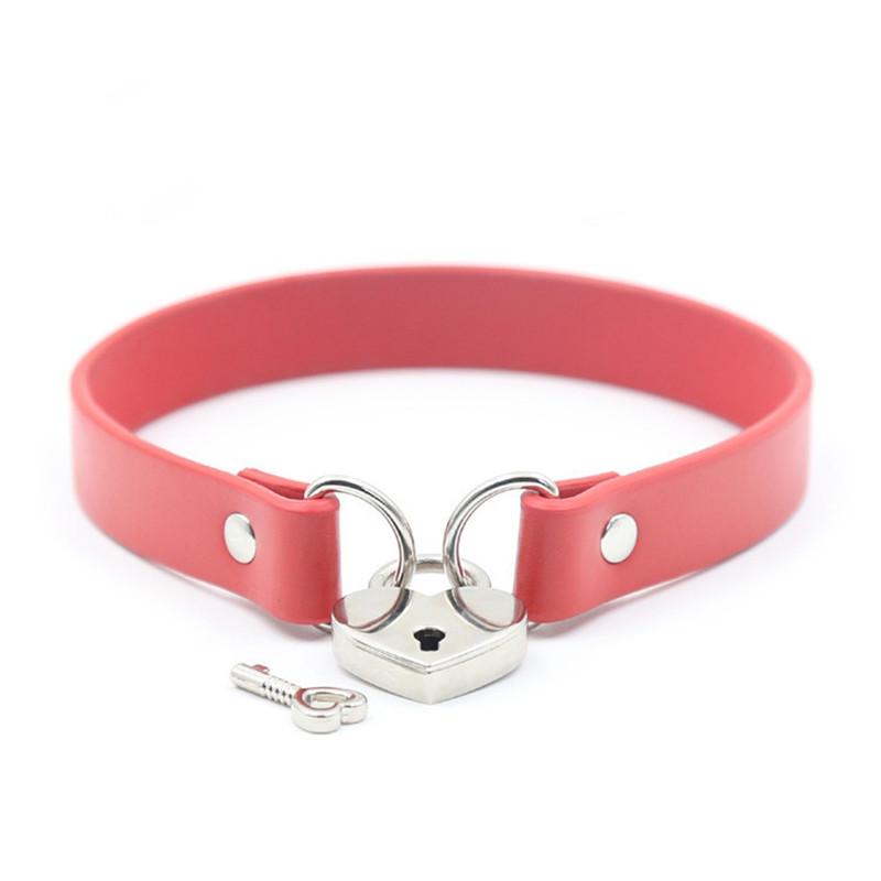 High Quality Role Play Metal Heart Lock Bondage Choker Collar For Women Girls Necklace Metal Leather Goth Anime Cosplay Gift
