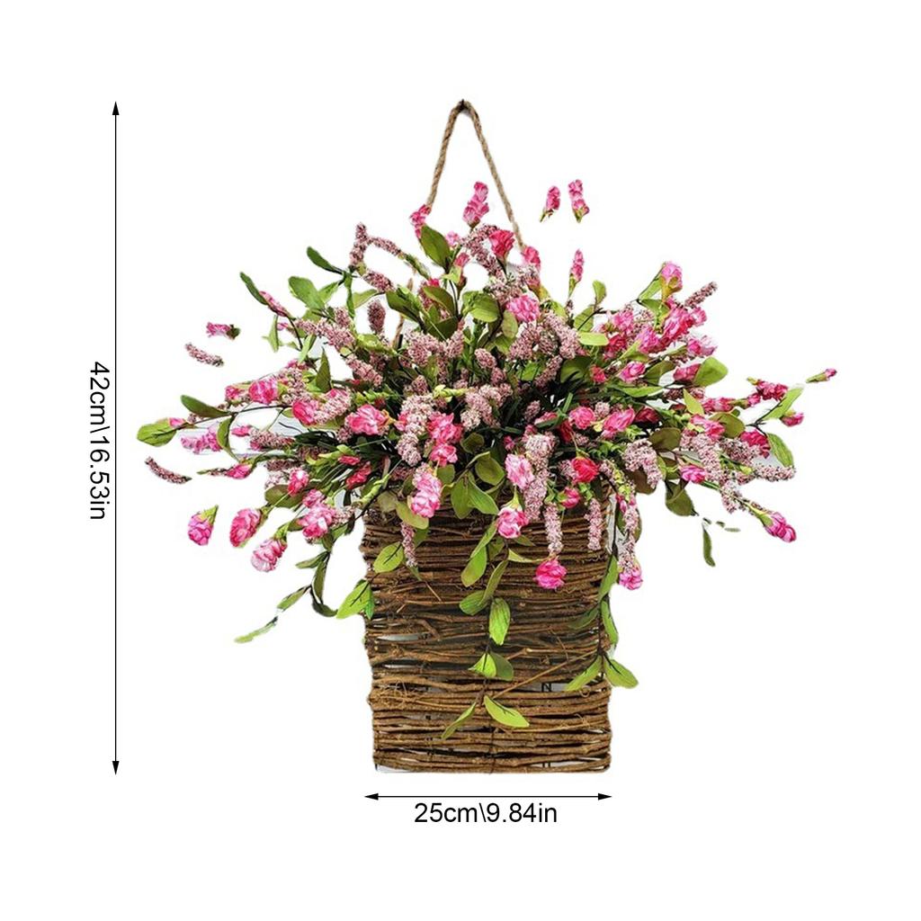 Door Hanger Basket Decorative Door Hanging Basket Wreath Front Door Artificial Wildflowers Basket for Home Wedding