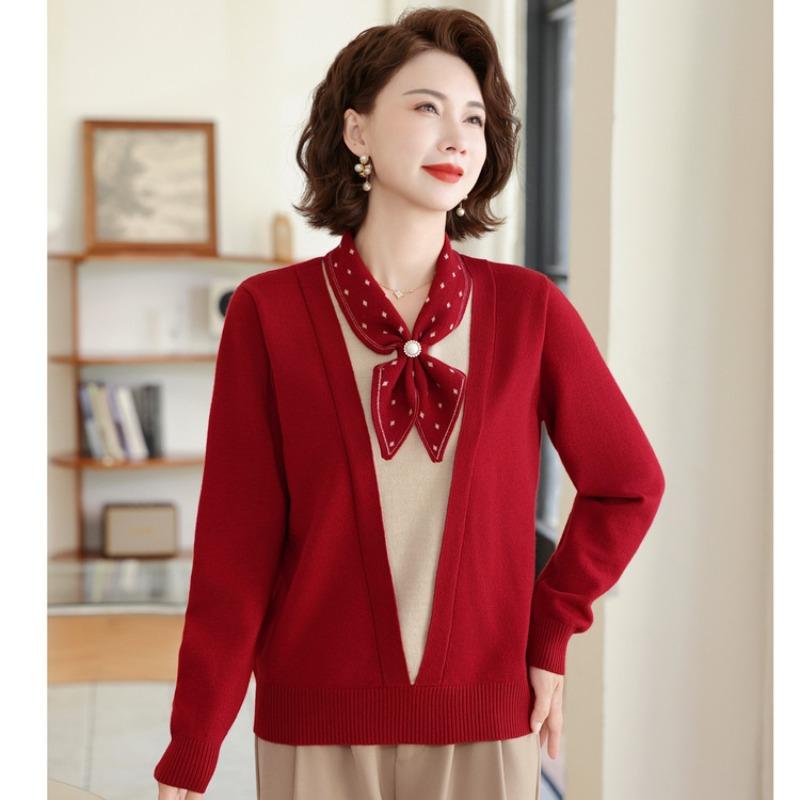 Middle-aged and Elderly Autumn and Winter Bottoming Sweater Mother Autumn Clothes New Knitted Sweater Top Middle-aged Women's Clothing Strap Sweater