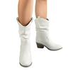 Fashionable Women's Denim Boots Medium High Heel Western Style Boots With Scrunch One Foot In Step Mid Level Boots For Summer