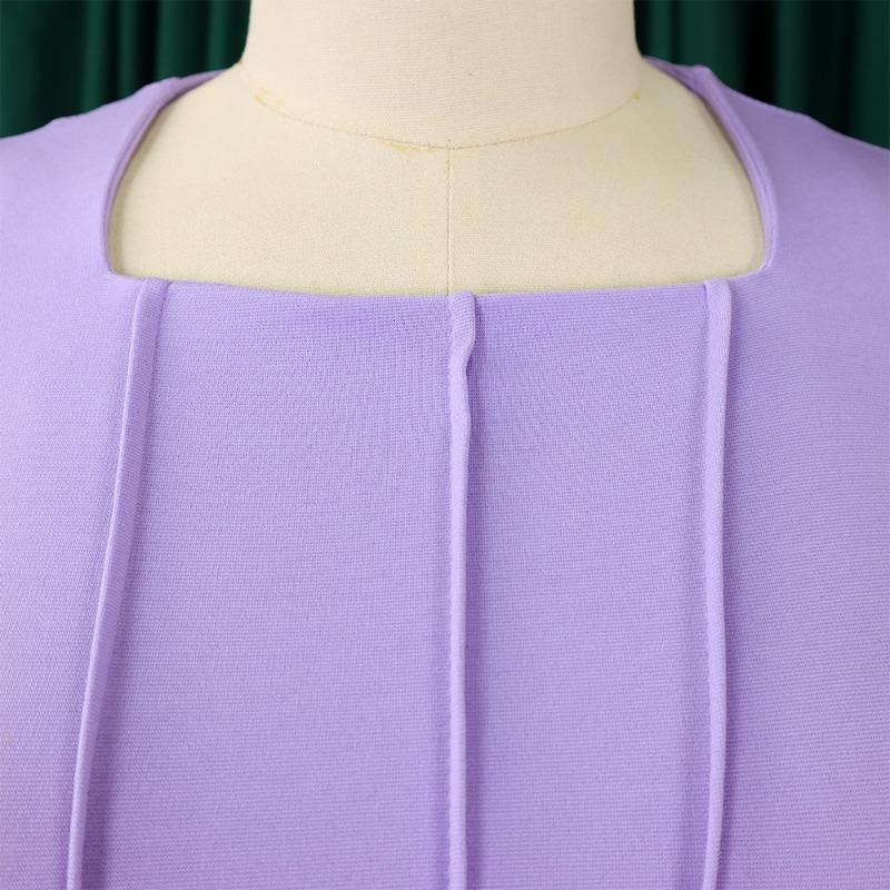Übergröße Damen Elegantes Langarm-Quadratischer Ausschnitt Hohe Taille Bleistift-Midi-Kleid