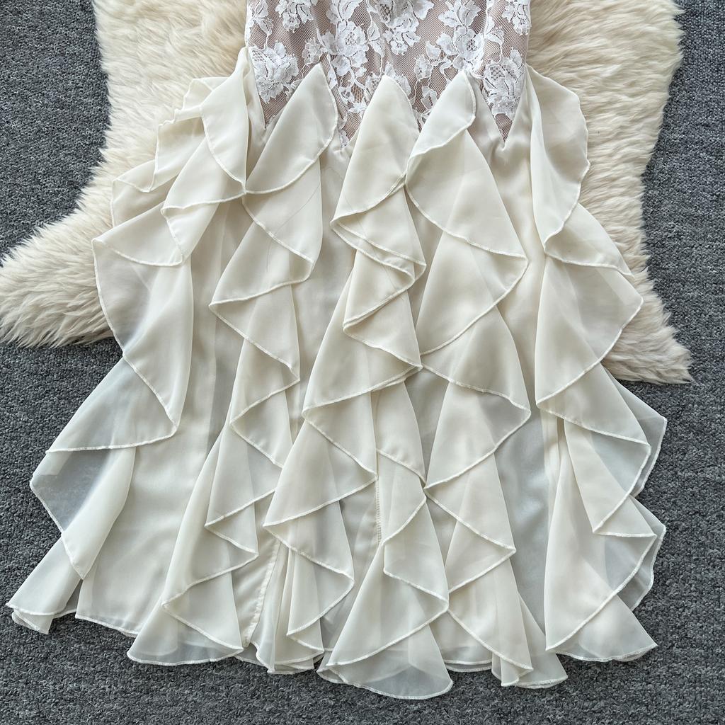 Summer Women Elegant Spaghetti Strap Open Back Lace Long Maxi Party Fishtail Dresses