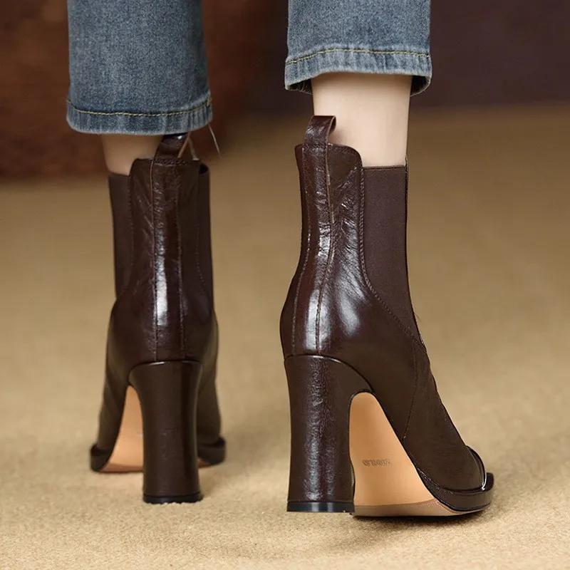 Shoes Women Lace Up Genuine Leather High Heel Pumps Female Low Top Metal Pointed Toe Wedding Party Ankle Boots Casual Shoes