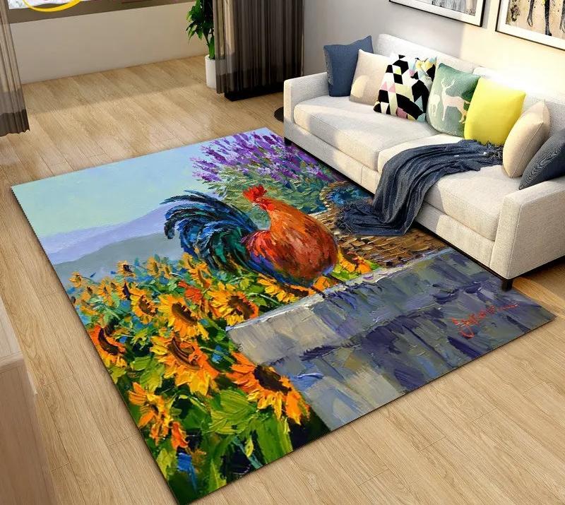 3D Rooster and Hen Chicken Carpet Bedroom Full Cover Living Room Rug Resistant To Dirt Easy To Maintain Soft Kitchen Decor Mat