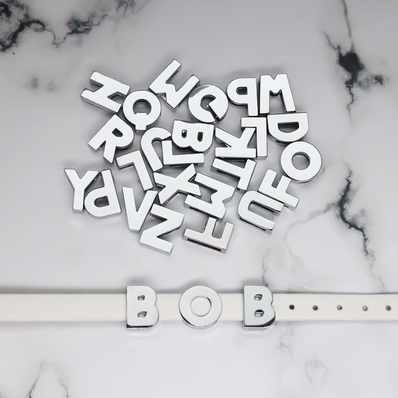 182pcs/lot 8mm 10mm Silver Plain Slide Letter Charms Alphabet A-Z For Bracelet Wristband Keychain Pet Collar DIY Jewelry Making