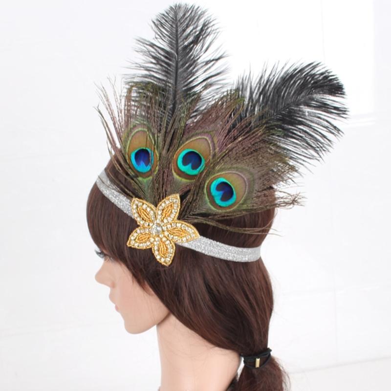 Ethnic Style Headband with Rhinestone&Feather Decors Unique Hair Hoop Women Bride Wedding Party Taking Photo Headband