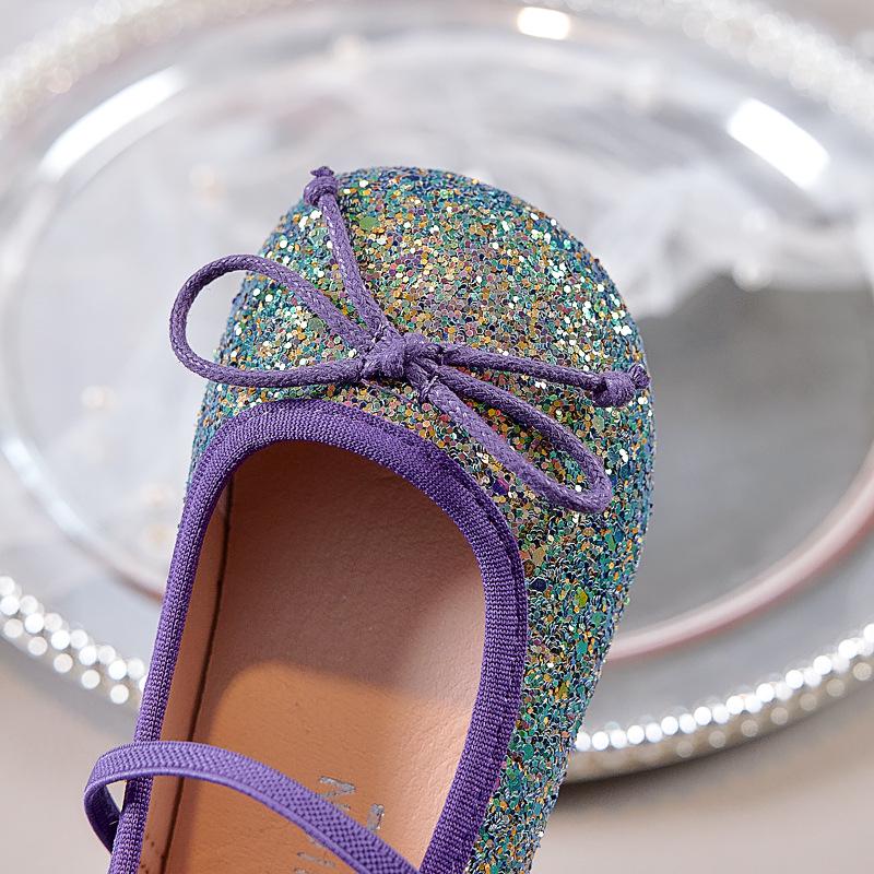 Mocassini Principessa Primavera/Autunno 2025: Scarpe Sequined con Suola Morbida e Elastico per Passerella e Spettacoli di Bambine