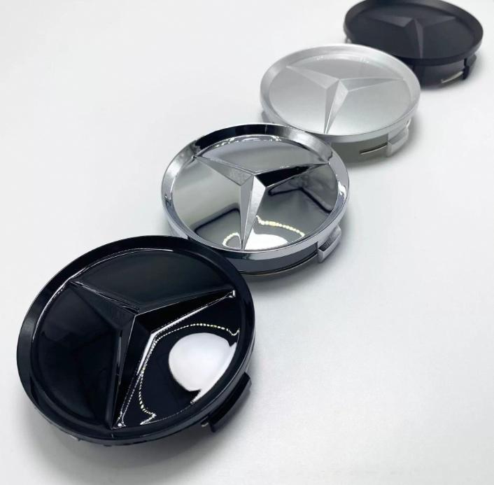 QQN 4 pieces 75MM Integrated Black or Silver Star Logo Mercedes Benz C177 W218 Class Wheel Rims Center Hub Caps Auto Accessories CT1