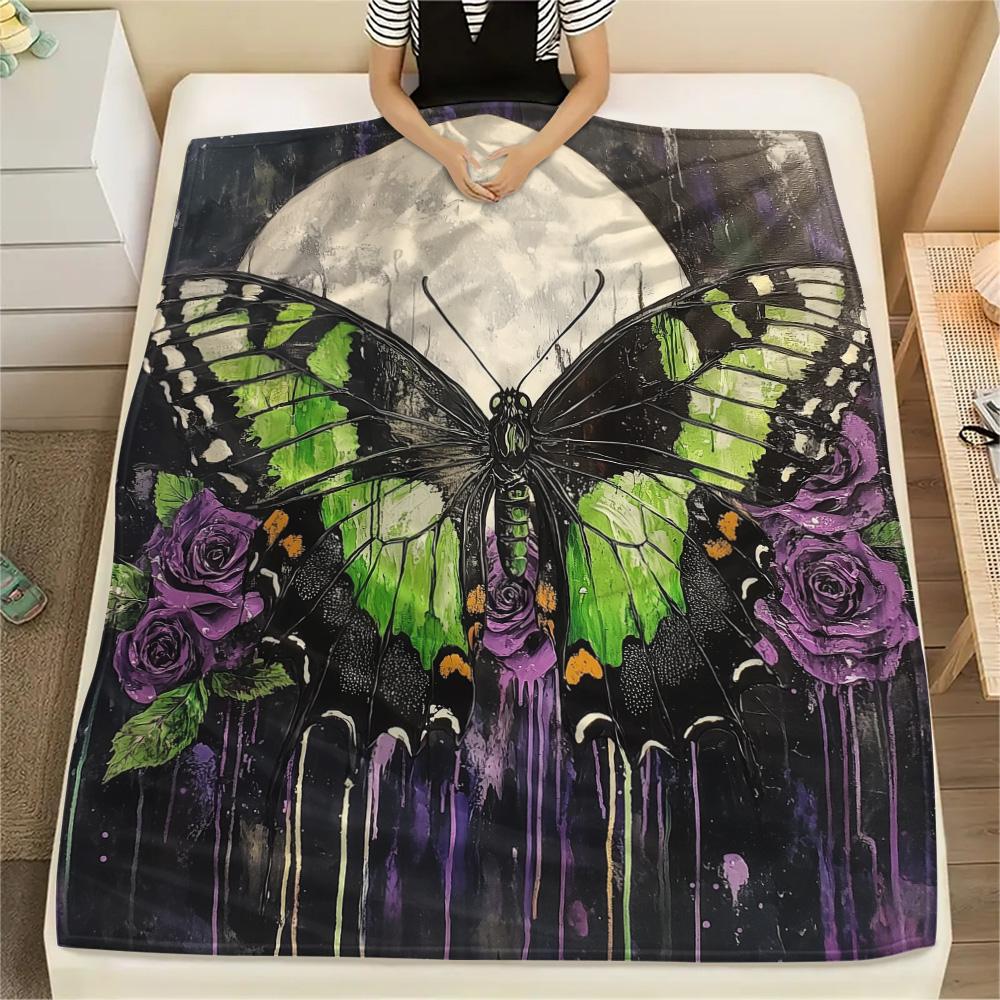 

Тепла ковдра з фланелі з принтом «Темні метелики», Високоякісна, Зручна для всіх сезонів, Декор для дому, Тепло та затишок 80cm x 120cm