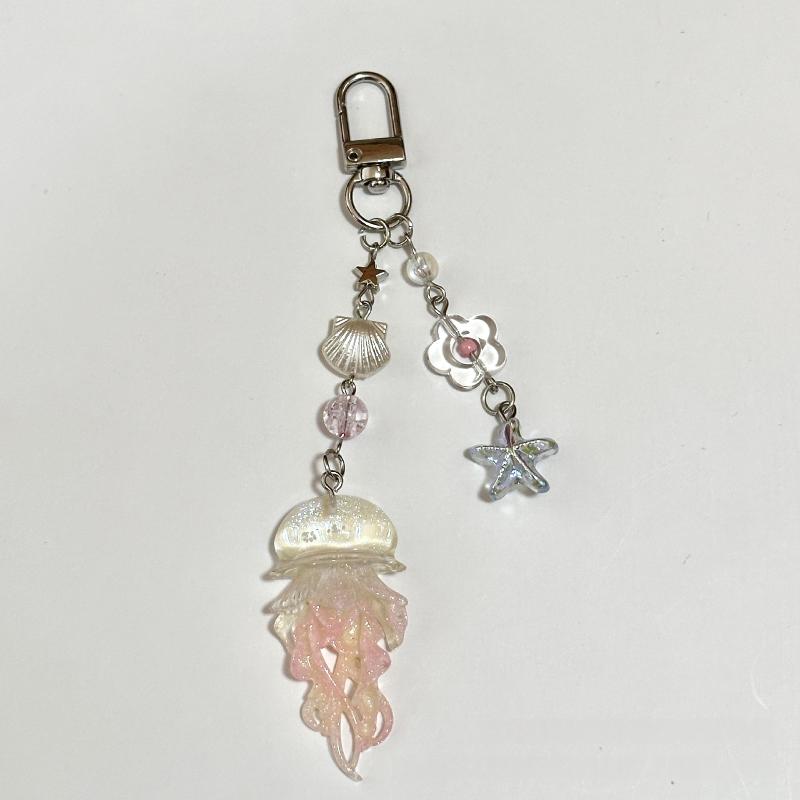Creative Jelly Color Jellyfish Star Keychain Y2K Beaded Pendant Phone Chain Car Keyring Bag Hanging Decoration Ornament Gifts