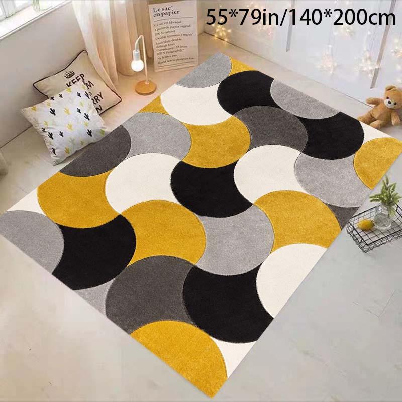 Modern Geometric Yellow Black Gray Area Mat Soft Machine Washable Non Slip Backing Living Room Bedroom Office Decor