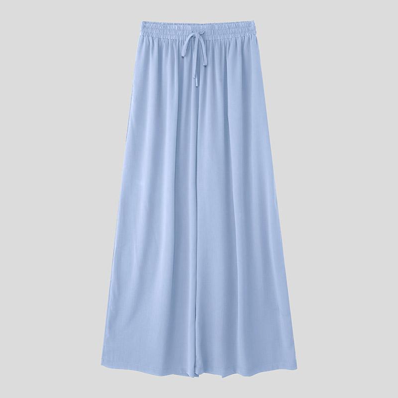 INCERUN Men Drawstring Elastic Waist Thin Casual Loose Long Wide Leg Pants Trousers