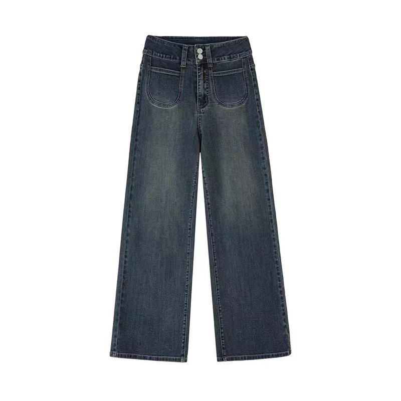 Women's High Waist Fleece-Lined Retro Straight-Leg Jeans, Plus Size, Autumn/Winter, Loose Fit, Slimming Wide-Leg Pants.