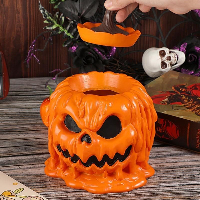 Halloween Melting Skull Pumpkin Bowl - Resin Candy Dish and Table Decor