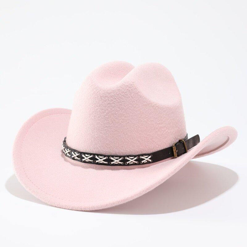 Autumn and Winter Men and Women Retro Ethnic Style Woolen One-word Top Cowboy Hat Big-brimmed Top Hat Jazz Hat