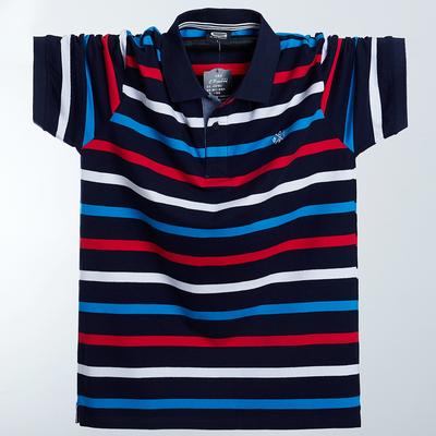 Men Short Sleeve Polo Shirt Summer Stripe Cotton Business Casual Male Polo Shirt Lapel Collar M-6XL