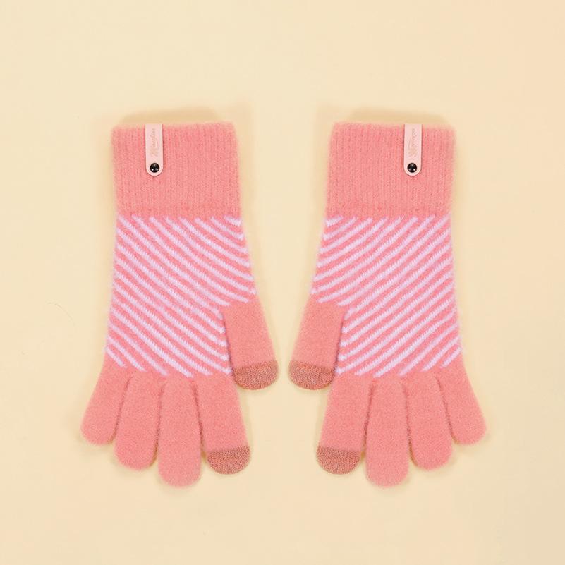 Winter Warm Touchscreen Five-Finger Gloves for Men and Women Fleece-Lined Thickened Knitted Wool Cycling Gloves Fashionable Cold-Weather Protection