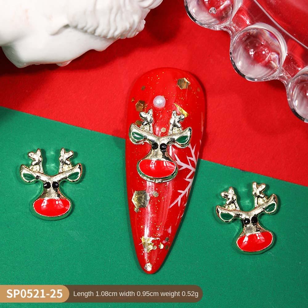 10Pcs/set Cartoon Elk Christmas Nail Rhinestones Christmas Tree Christmas Nail Accessories  Lady
