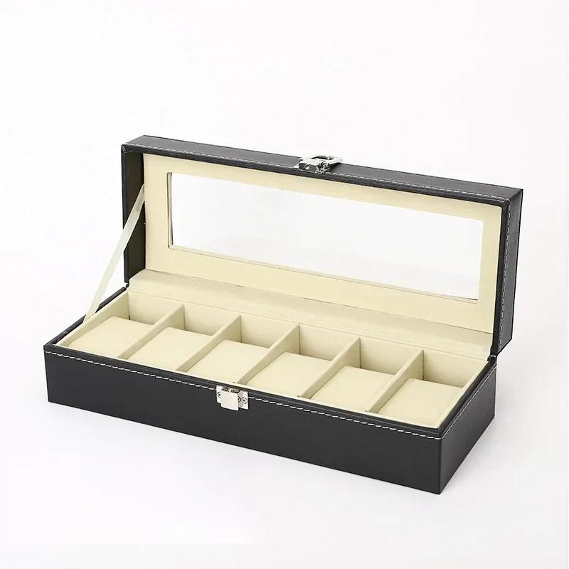 Watch Organizer Storage Boxes for Travel Watches Pu Leather Glass Case Display Multi-Purpose Storage Box for Watch and Jewelry