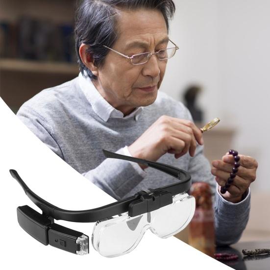 Reading Glasses Magnifying Glasses Different Times USB Powered with 2 Adjustable Brightness LED Light for Close Work Head Magnifier Glasses Jewelry