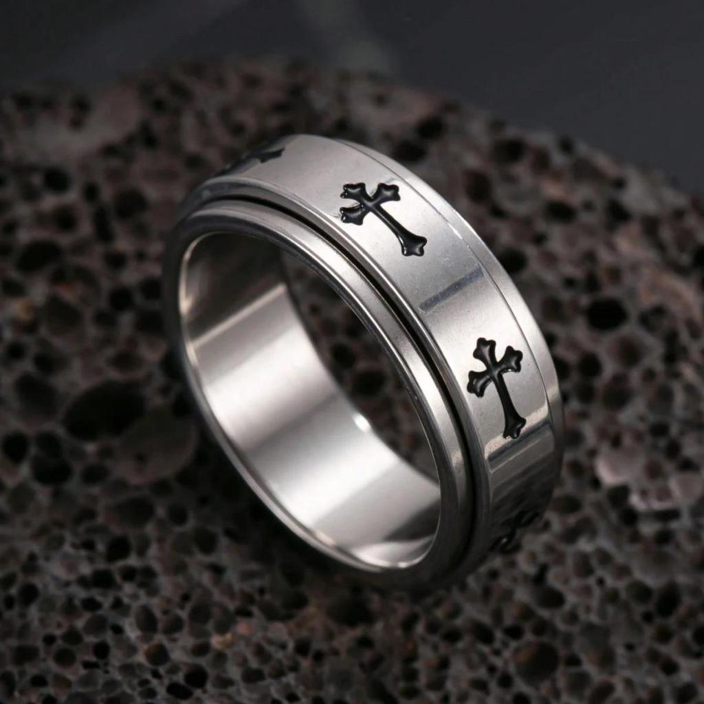 Anello di Scarico Pressione Rotativo a Croce in Acciaio Inossidabile: alla moda e ideale per l'uso quotidiano e come regalo.