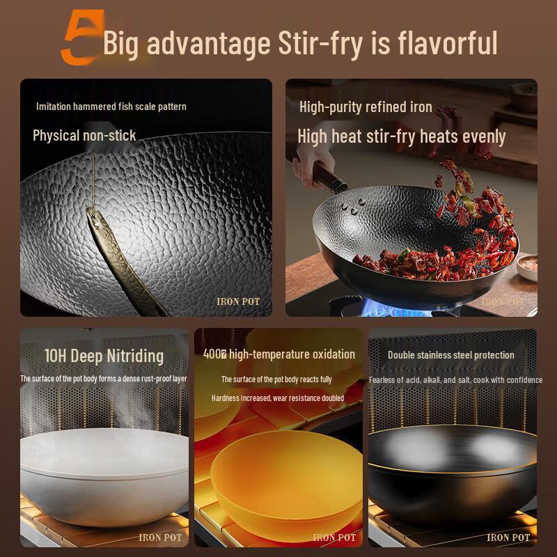 Supor 32cm Refined Iron Hammered Wok