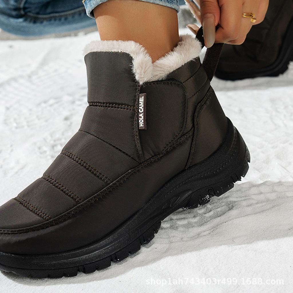Women's Waterproof Large Size Winter Warm Snow Boots Padded Lining Ankle Boots Leather Fur One Anti-slip Hiking Sports Boots