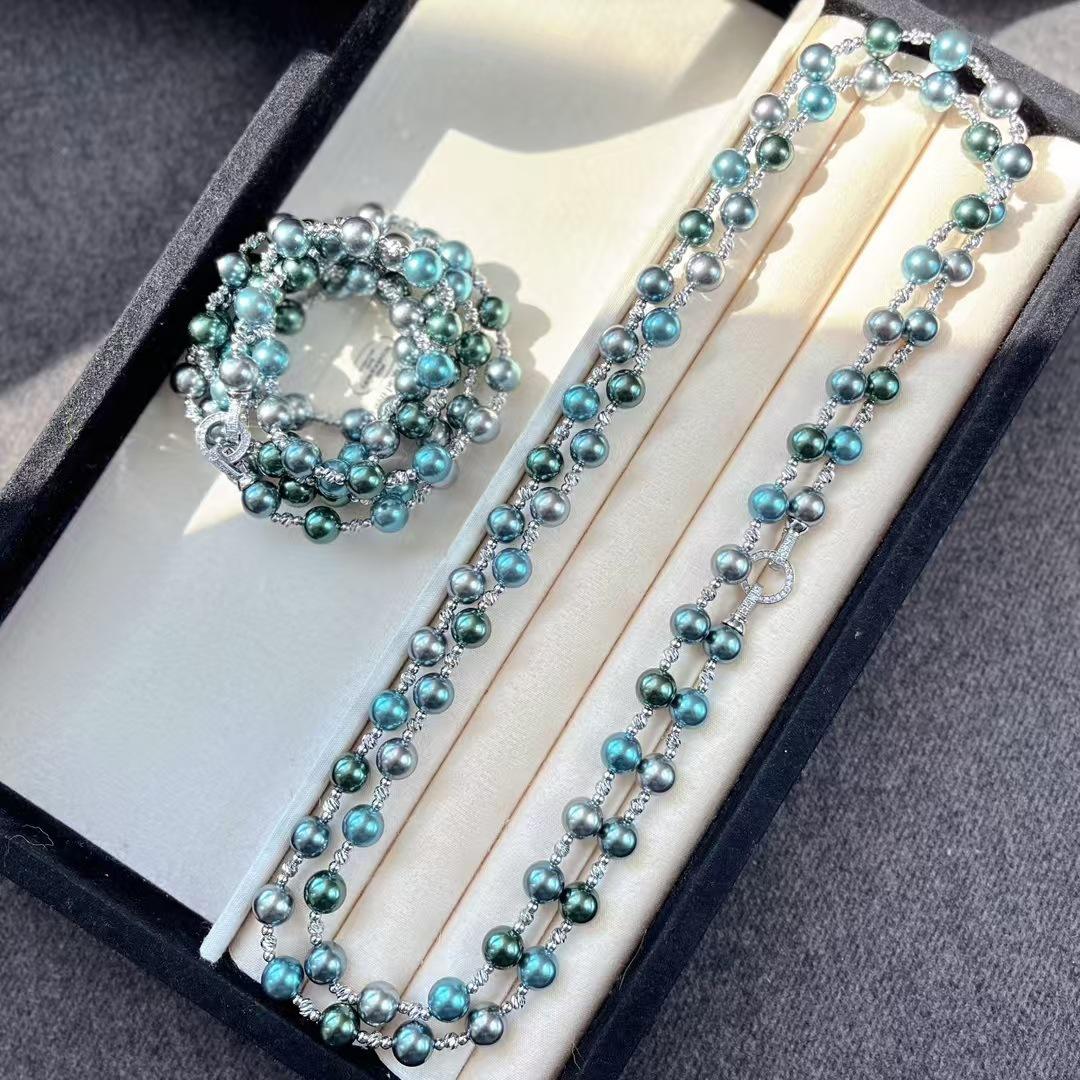 

10Mm Vintage Morandi Malachite Green Artificial Crystal Pearl Sweater Chain Necklace Collarbone Chain