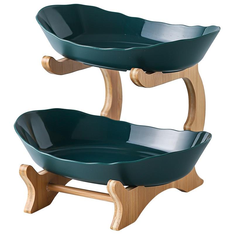 Nordic Creative Durable Plastic Fruit Plate With Wooden And Iron Stand Two Tier Three Tier Fruit Bowl For Living Room Modern Design