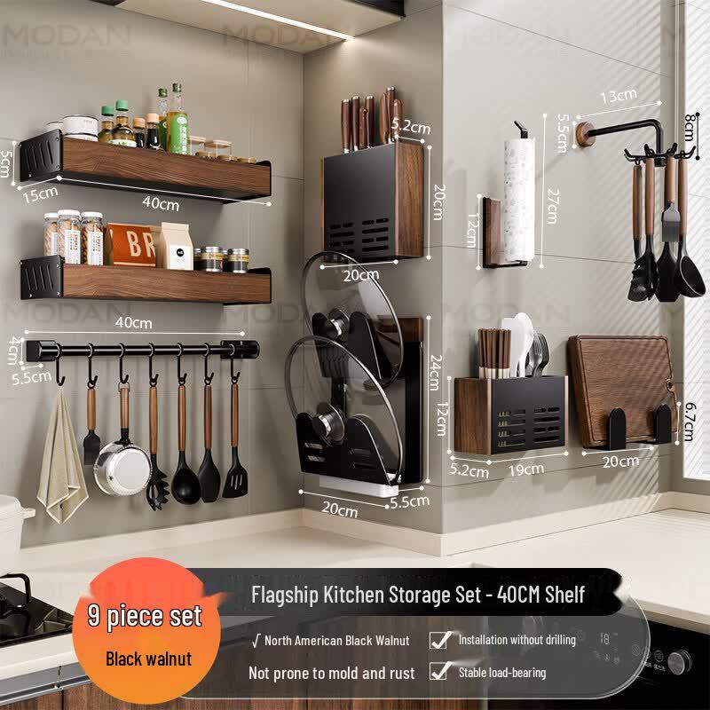 abdo Multi-functional No-Punch Kitchen Wall Storage Rack
