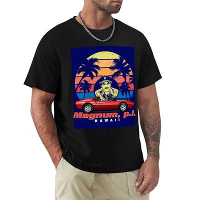 Magnum PI Retro T-Shirt Graphics Customs Designer T Shirt Men
