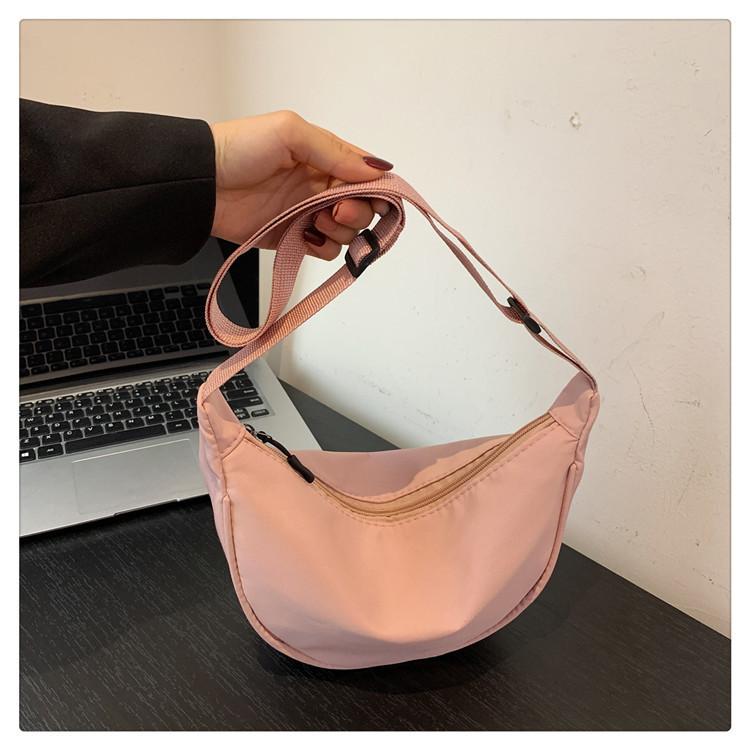 Women Solid Color Zipper Dumpling Bun Crossbody Bag Leisure Inclined Shoulder Bags Adjustable Band Strap Armpit Handbag