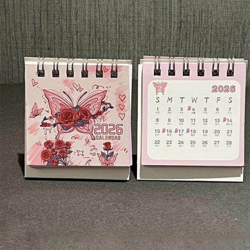 2026 Mini Desk Calendars Cute Butterfly Horse Design Paper Monthly Planner Daily Office & Personal Planning Cute Desk Decor