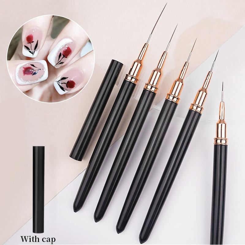 7/9/11/15/25mm Nail Brush Acrylic French Stripe Line 1Pcs Pink Black UV Gel Painting Pen Carved Nail Art Liner Brush For Manicur