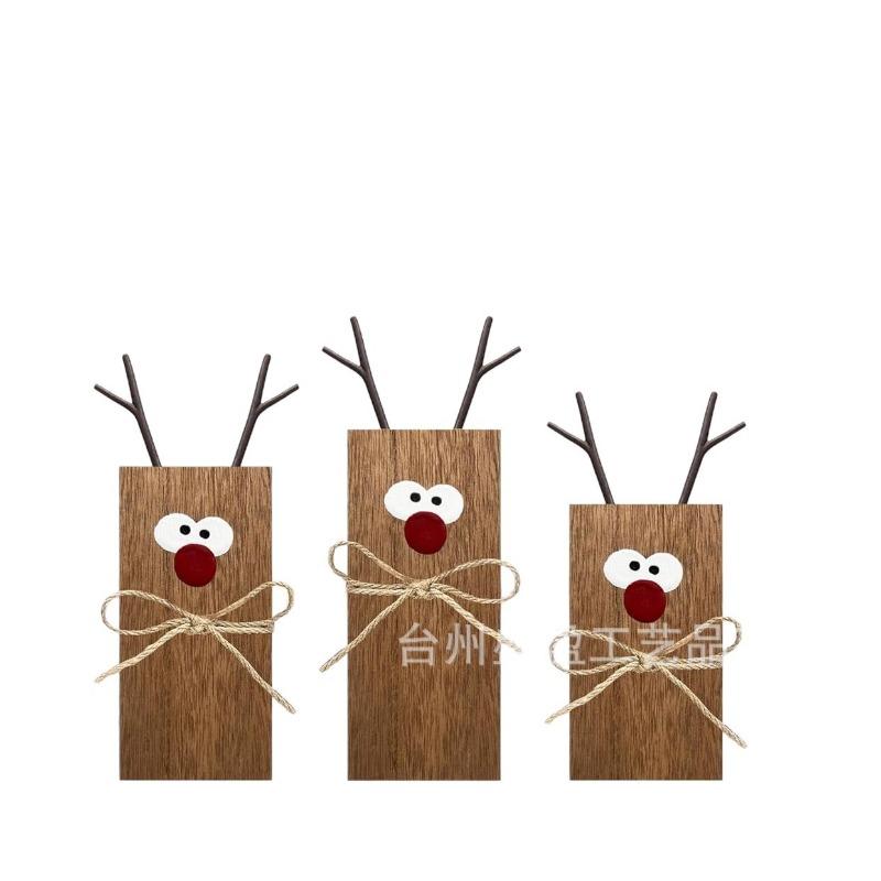 Christmas Elk-shaped Wooden Block Ornaments, Creative Christmas Holiday Party Decorations, Photo Props, Wooden Crafts