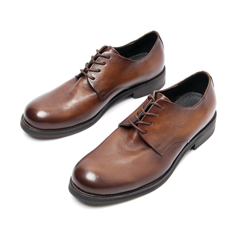8401-2 Hand-Polished Old Leather Shoes Men'S Round Head Leather Shoes British Fashion Leather Trendy Shoes